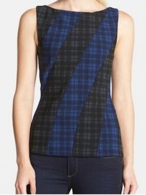 Bailey 44 Black and Blue Plaid Sleeveless Top Size XS NWT